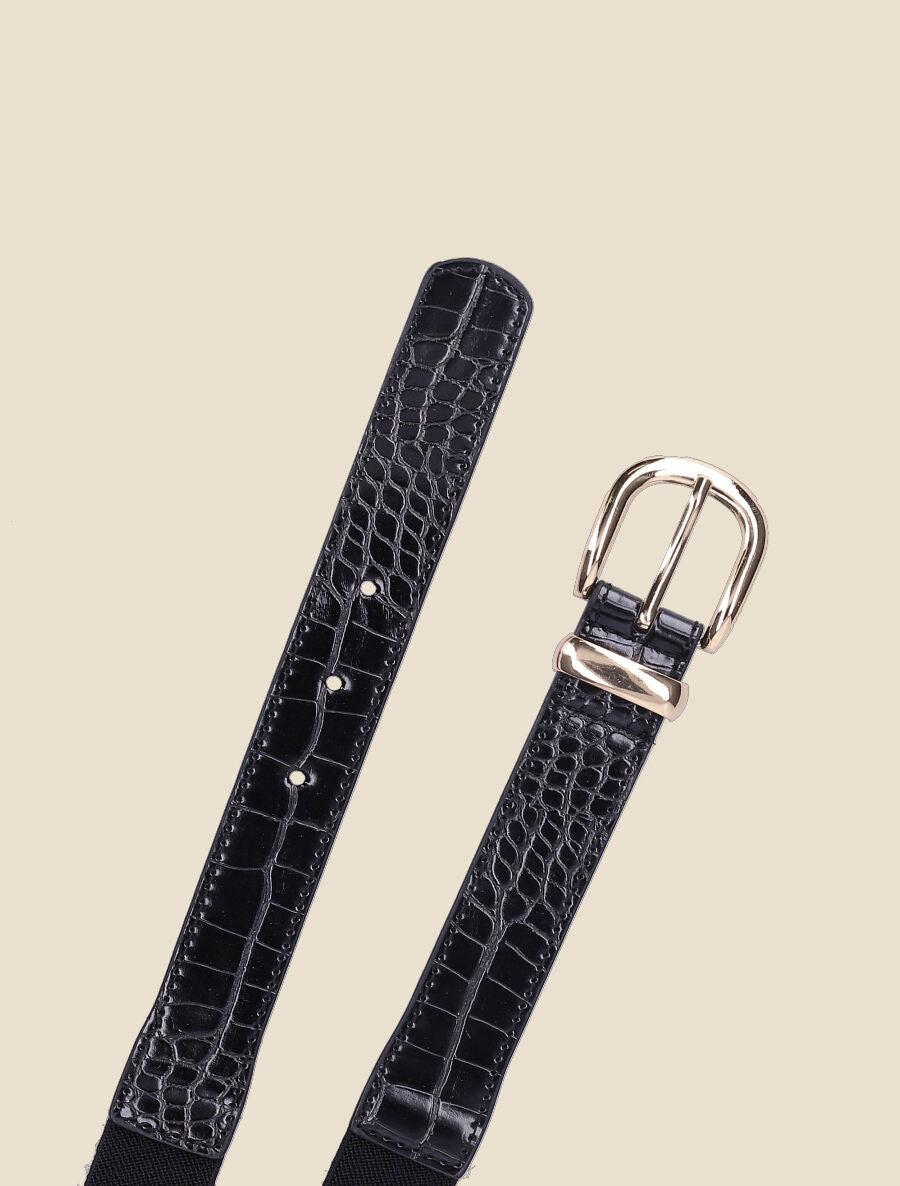 Ceinture élastiquée effet croco - Noir - 2