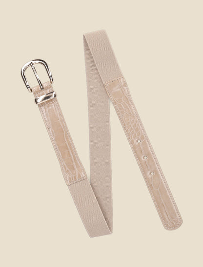 Ceinture élastiquée effet croco - Beige - 1
