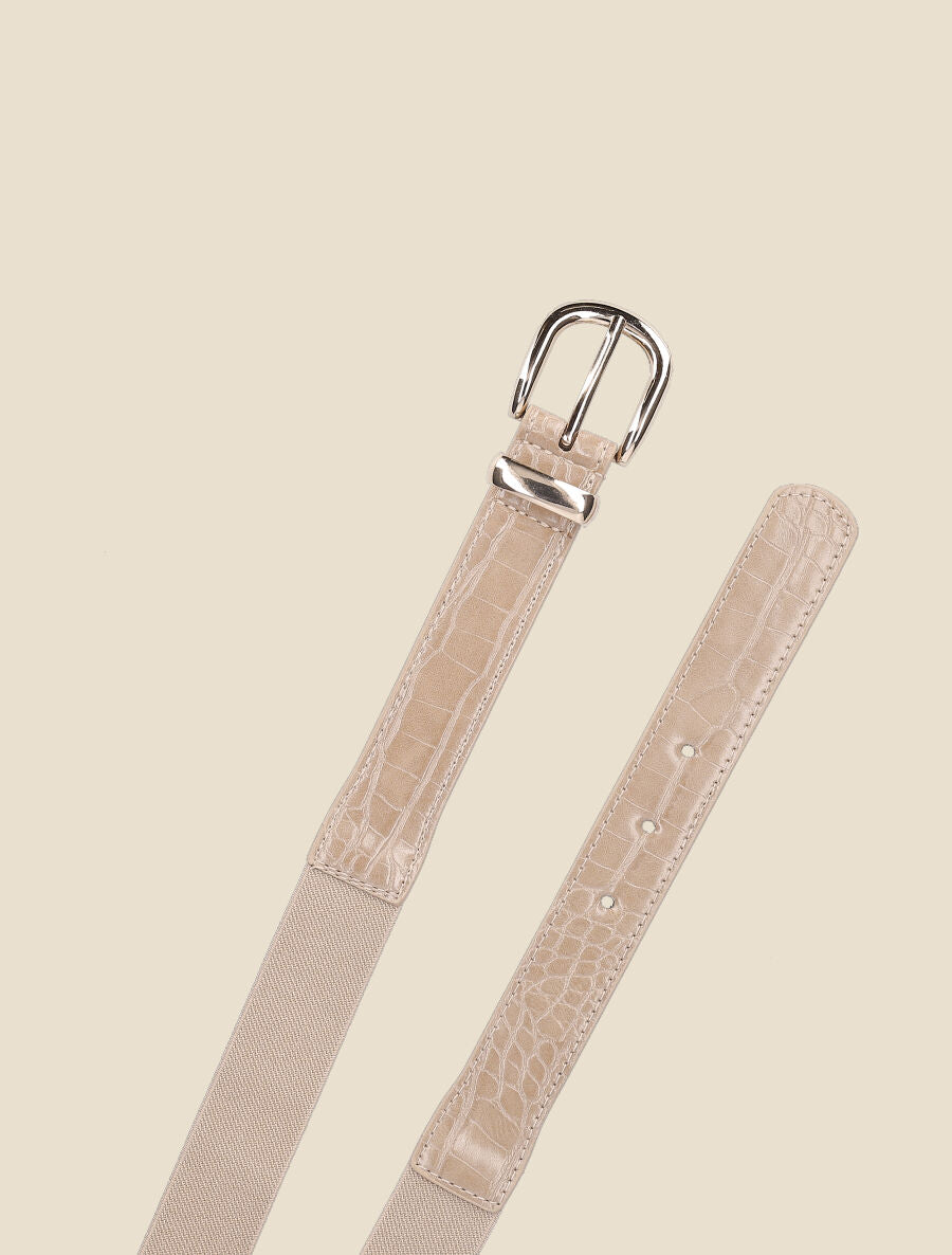 Ceinture élastiquée effet croco - Beige - 2