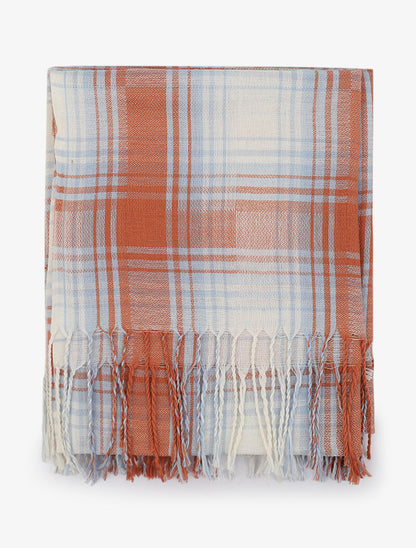 Foulard à imprimé à carreaux et bords à franges - Bleu clair - 2