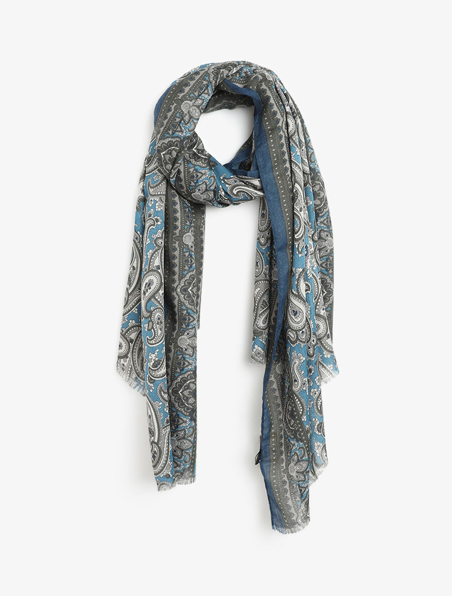 Foulard effiloché à imprimé cachemire - Bleu - 4