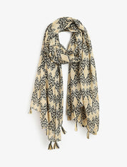 Foulard à imprimé graphique irisé et pampilles - Beige - 1