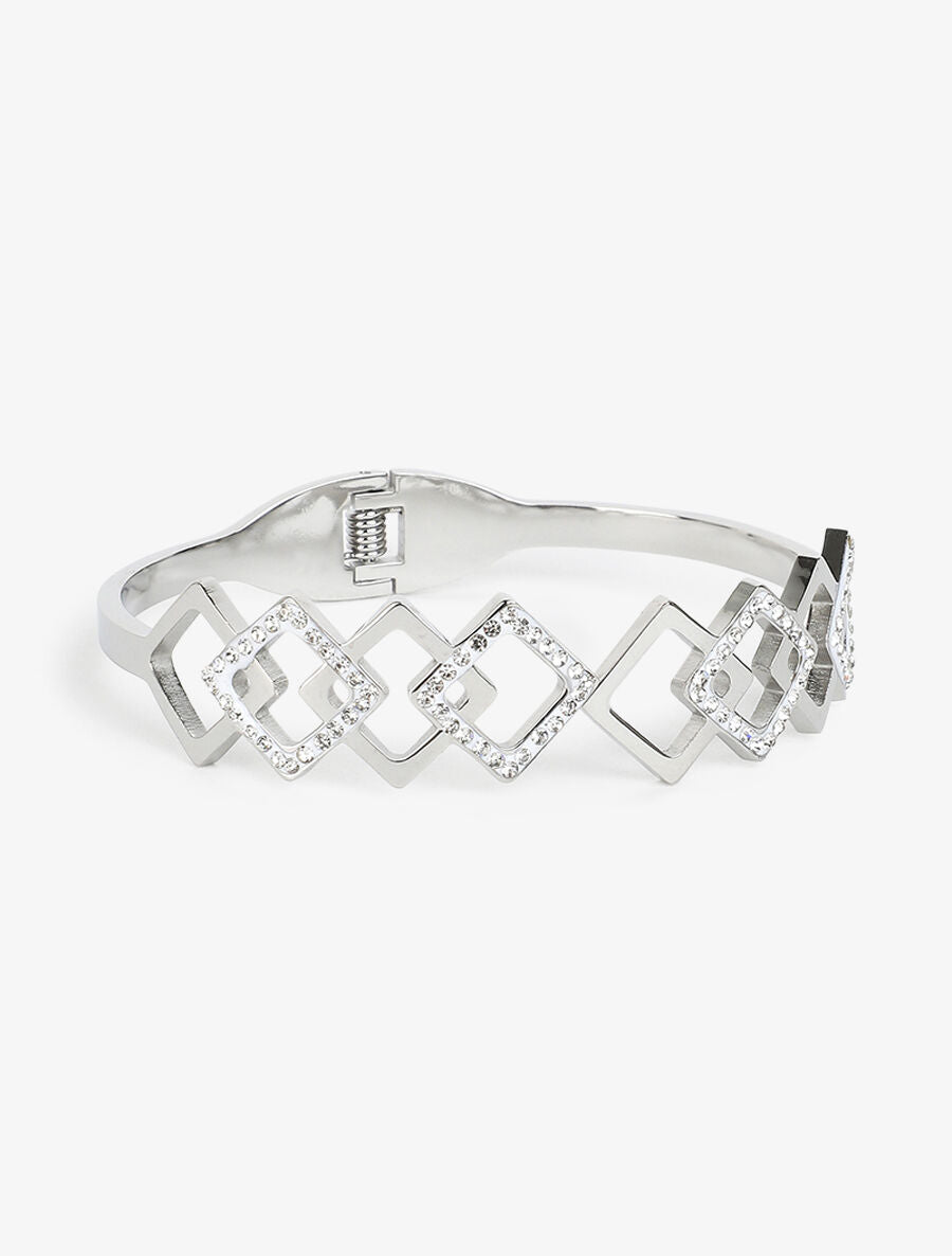 Jonc à motif losanges ornés de zircons - Argent - 3