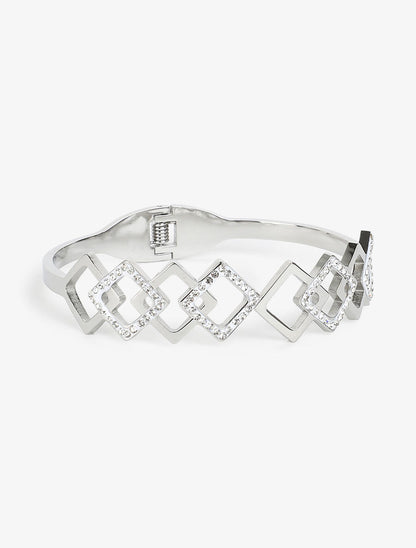 Jonc à motif losanges ornés de zircons - Argent - 3