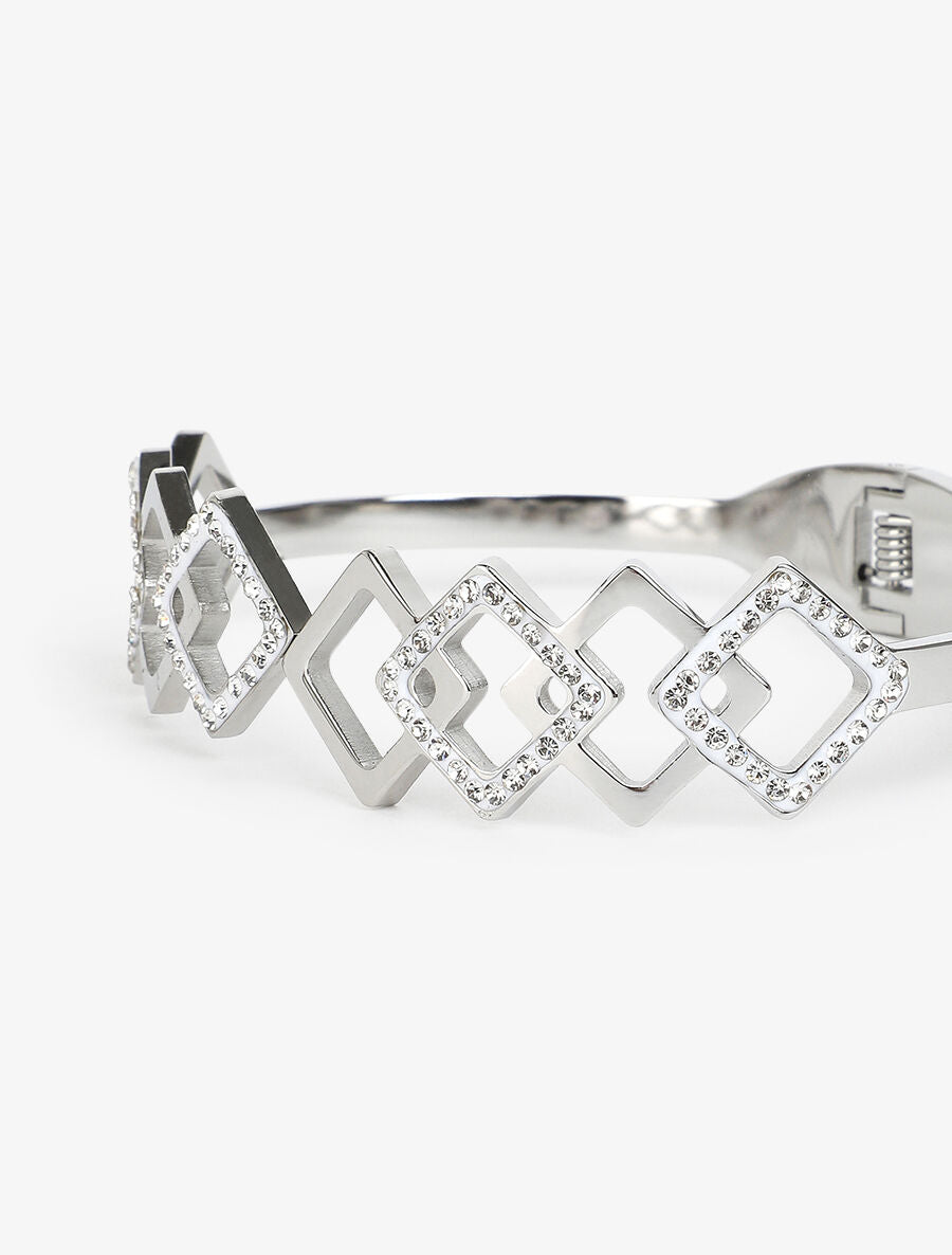 Jonc à motif losanges ornés de zircons - Argent - 2