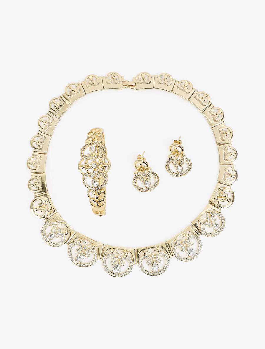 Parure arabesque 3 sets ornée de zircons - Or - 2