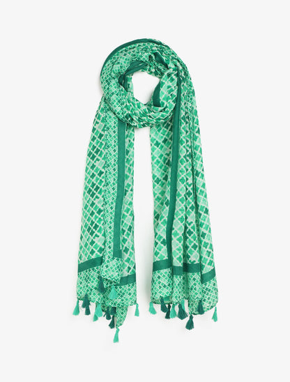 Foulard imprimé trèfles à pompons - Vert - 1