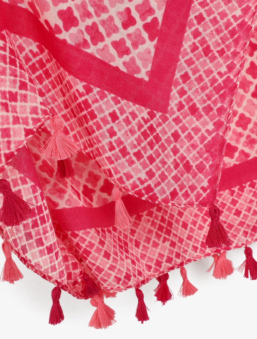 Foulard imprimé trèfles à pompons - Fuschia - 3
