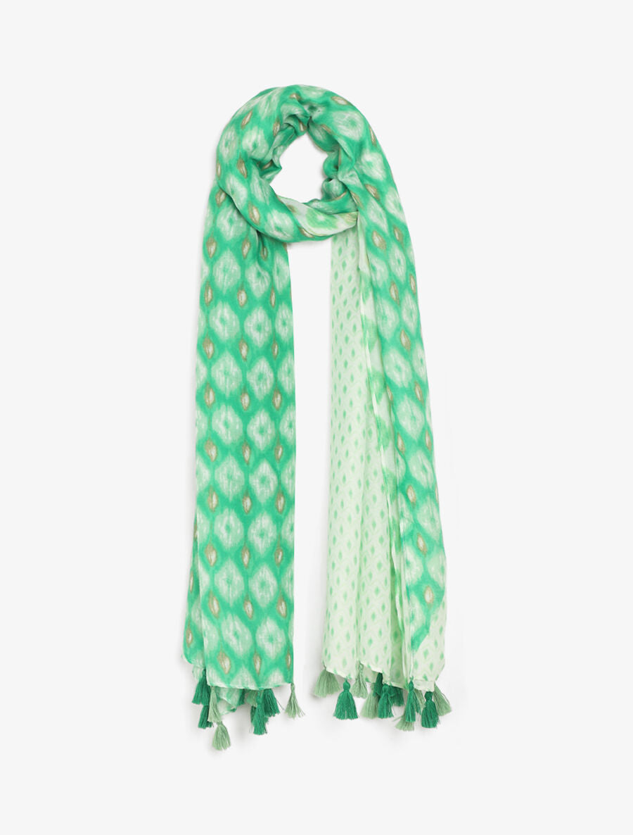 Foulard à pompons imprimé fantaisie - Vert - 1