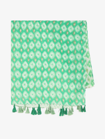 Foulard à pompons imprimé fantaisie - Vert - 2