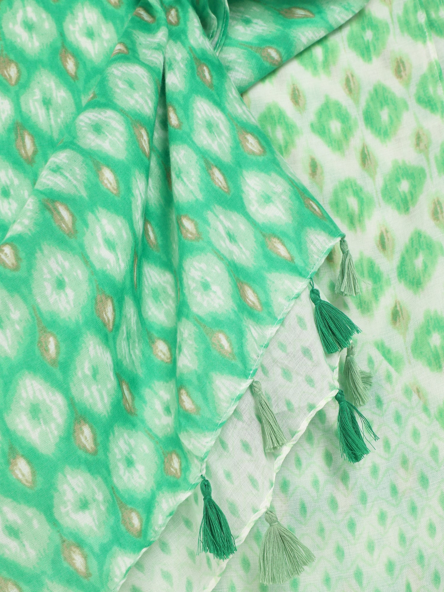 Foulard à pompons imprimé fantaisie - Vert - 3