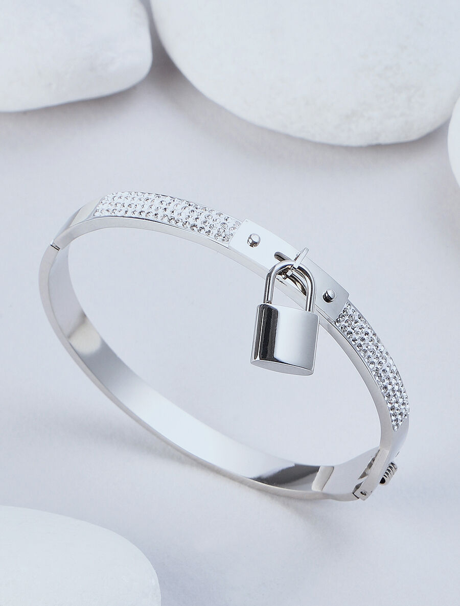 Jonc à strass et cadenas - Argent - 4