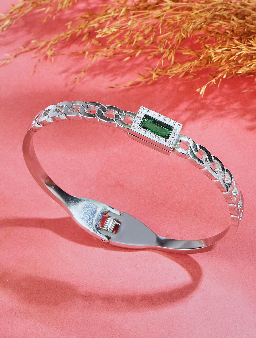 Jonc style chaîne à pierre et strass - Argent - 1