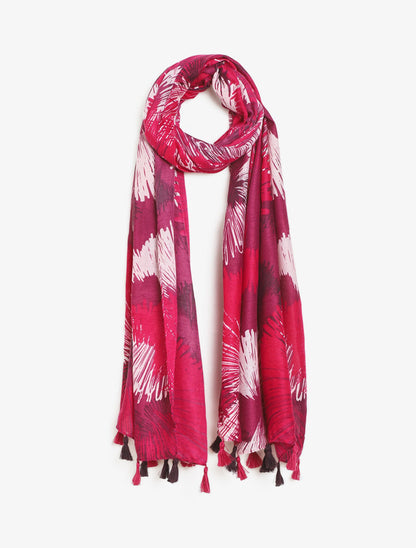 Foulard à pompons imprimé abstrait - Fuchsia - 1
