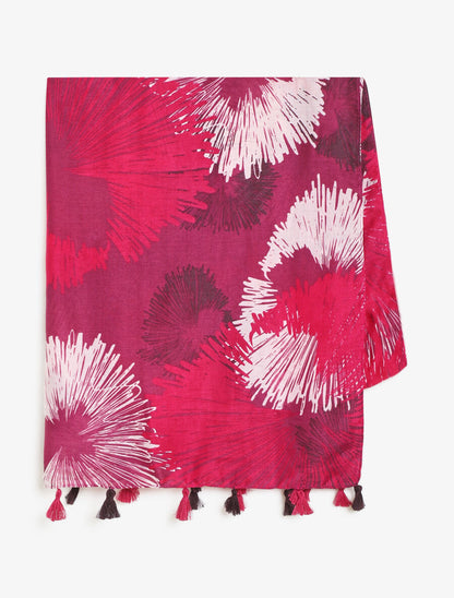 Foulard à pompons imprimé abstrait - Fuchsia - 2