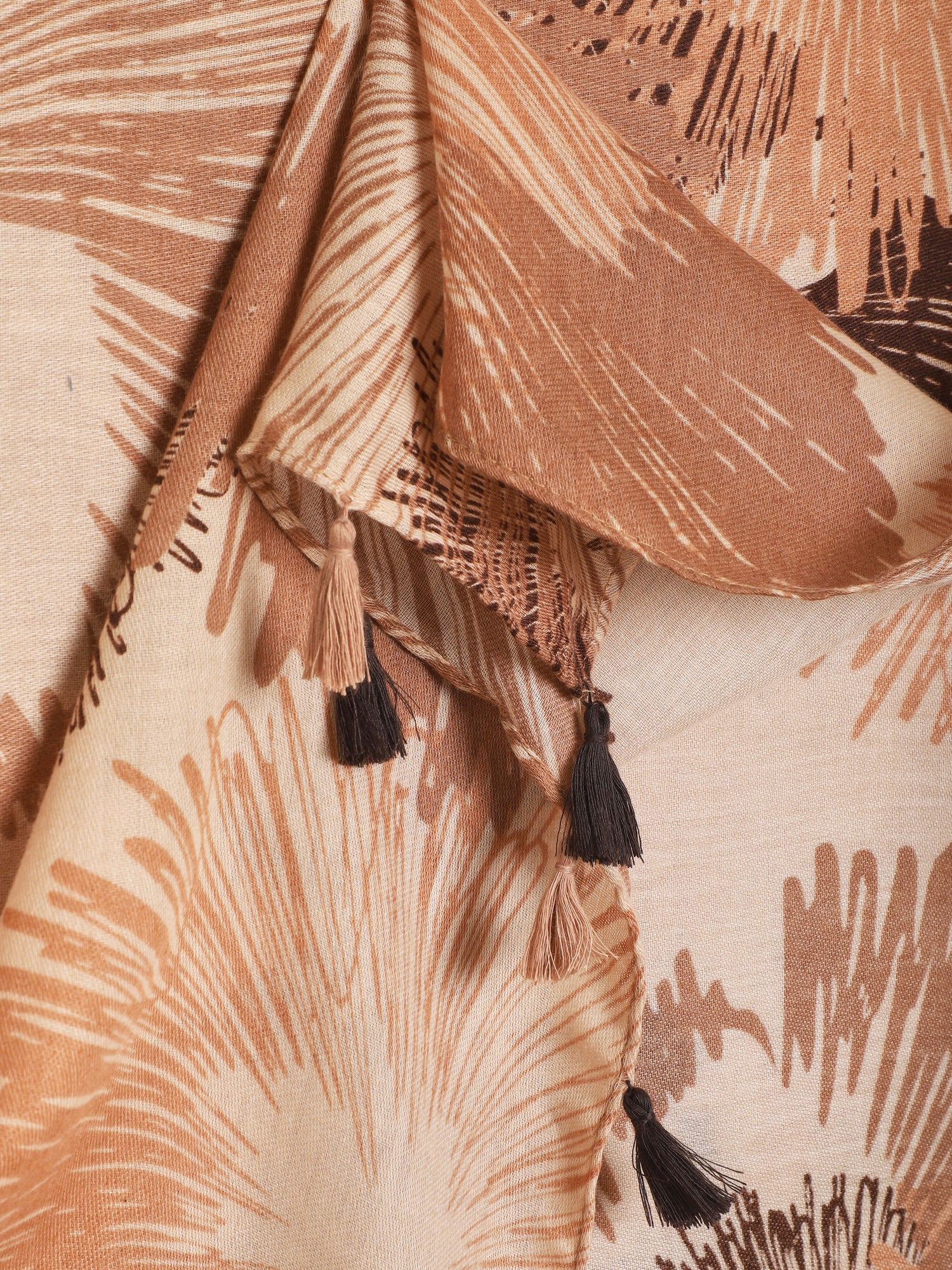 Foulard à pompons imprimé abstrait - Beige - 3