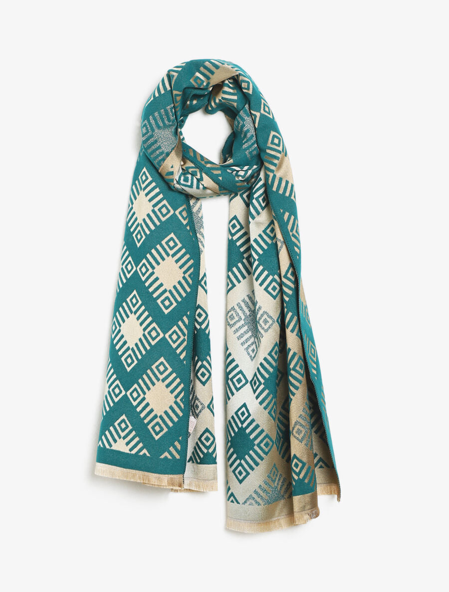 Echarpe motifs géométriques - Bleu canard - 1
