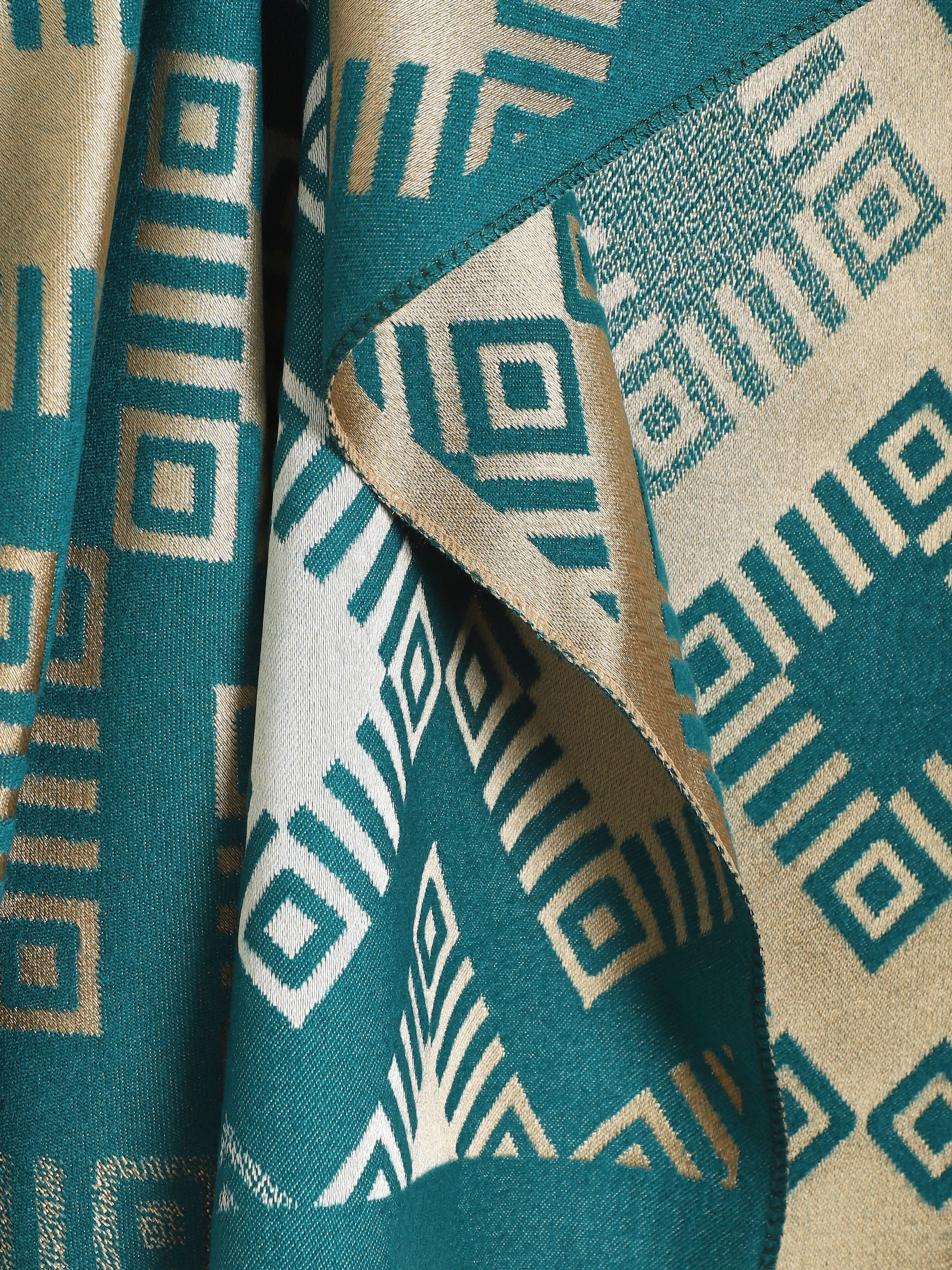 Echarpe motifs géométriques - Bleu canard - 3