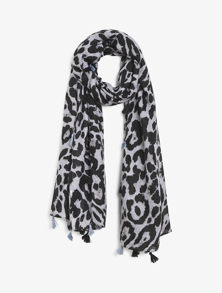 Foulard à imprimé léopard et pampilles - Gris - 1