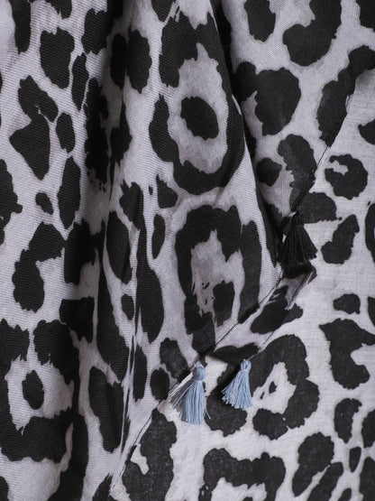 Foulard à imprimé léopard et pampilles - Gris - 3