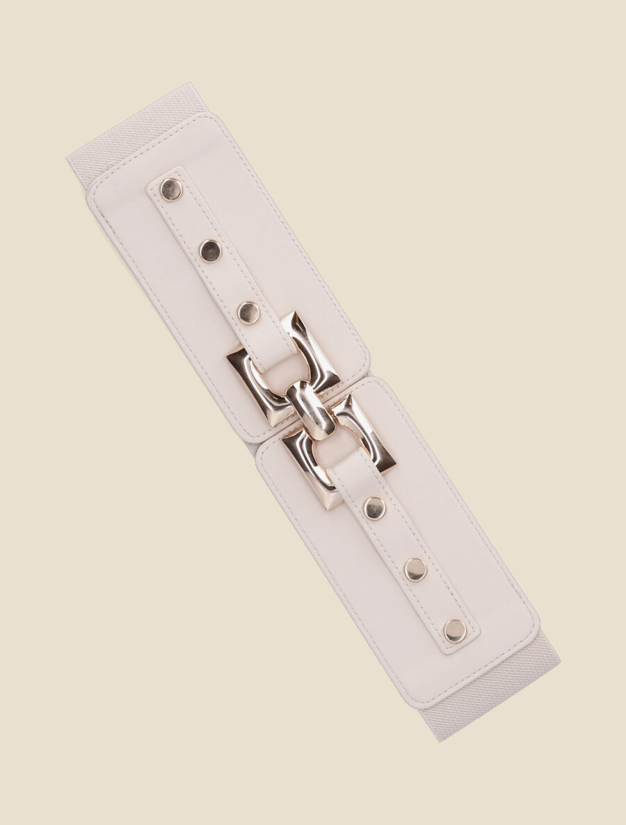 Ceinture élastiquée boucle crochet - Beige - 2