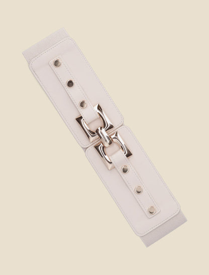 Ceinture élastiquée boucle crochet - Beige - 2