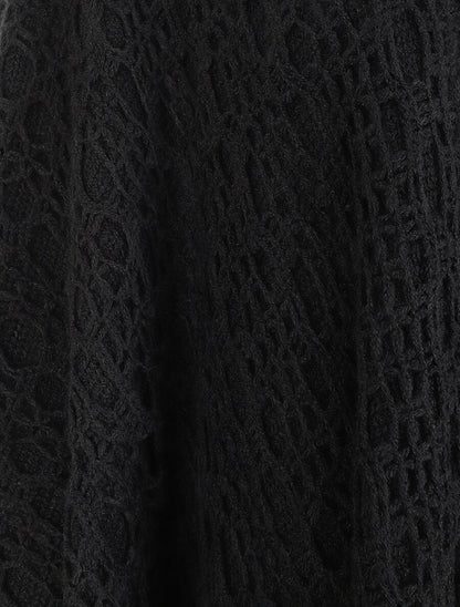 Châle en maille fantaisie à franges - Noir - 3