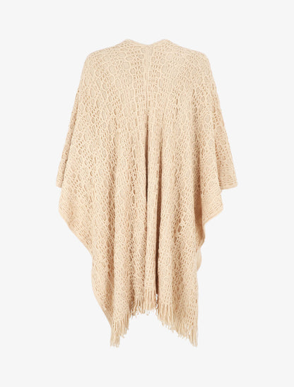 Châle en maille fantaisie à franges - Beige - 2