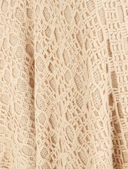 Châle en maille fantaisie à franges - Beige - 3