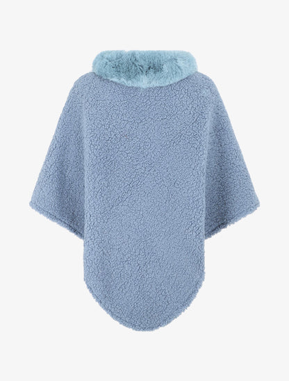 Poncho uni à texture effet mouton - Bleu - 2