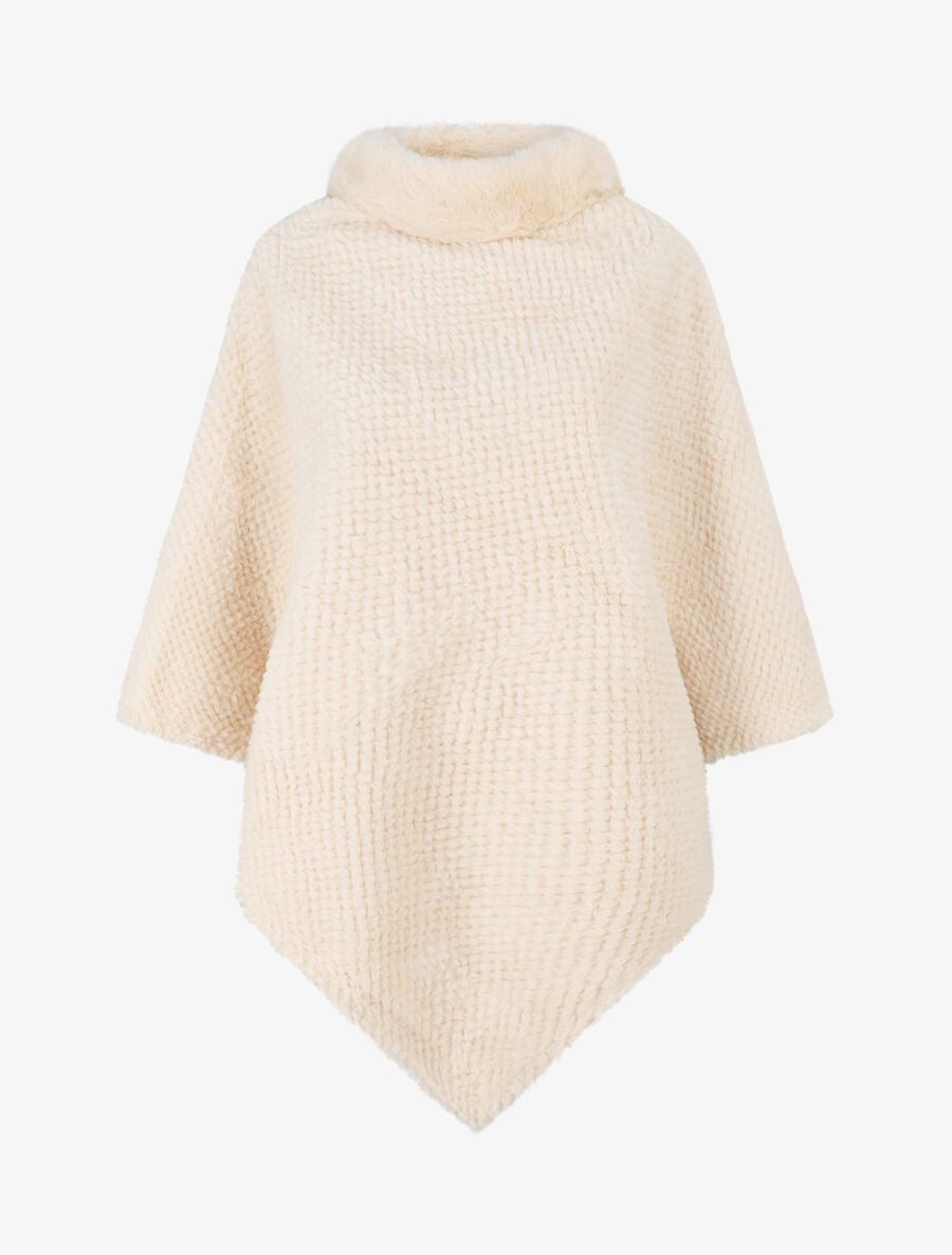 Poncho uni à motif quadrillé - Beige - 1