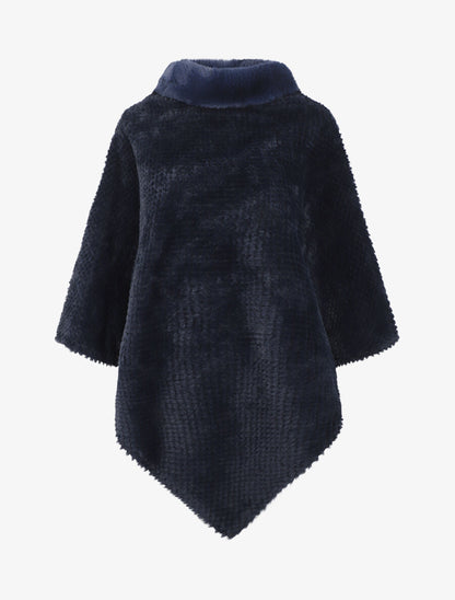 Poncho uni à motif quadrillé - Marine - 1