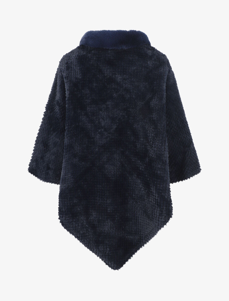 Poncho uni à motif quadrillé - Marine - 2
