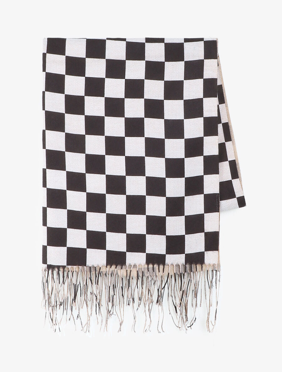Echarpe motif damier - Noir - 2