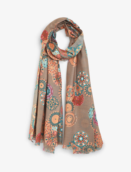 Foulard à imprimé rosaces irisées - Taupe - 1