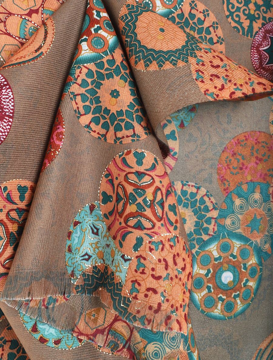 Foulard à imprimé rosaces irisées - Taupe - 3