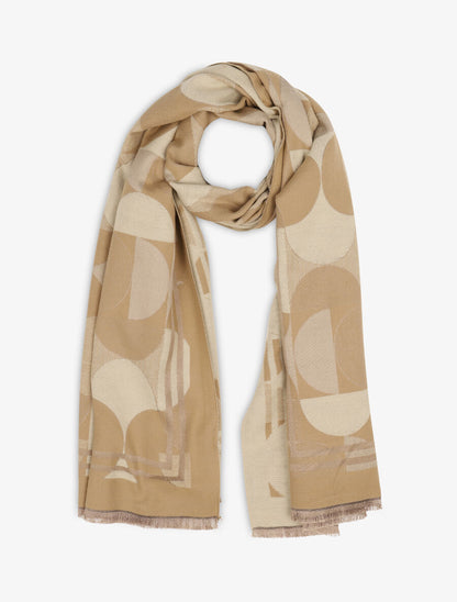 Echarpe imprimé graphique stylisé - Camel - 1