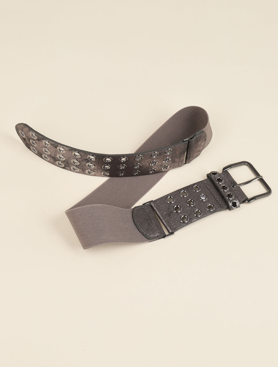 Ceinture bi-matière irisée à oeillets - Gris - 1