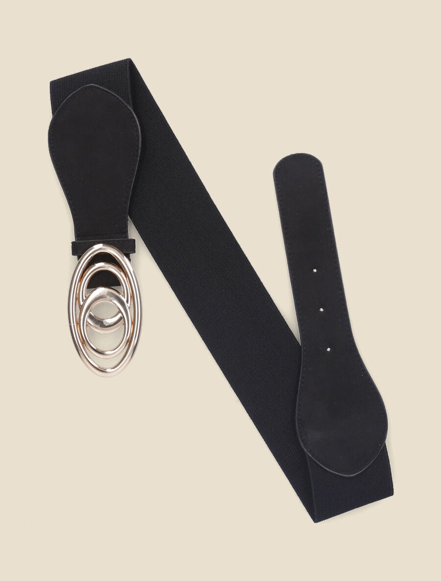 Ceinture en suédine à boucle ovale - Noir - 1