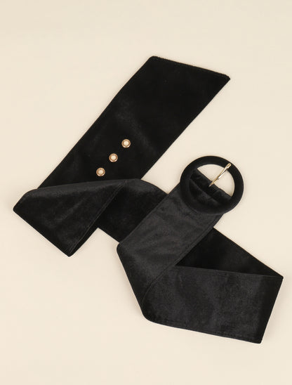 Ceinture en velours à boucle ronde - Noir - 2