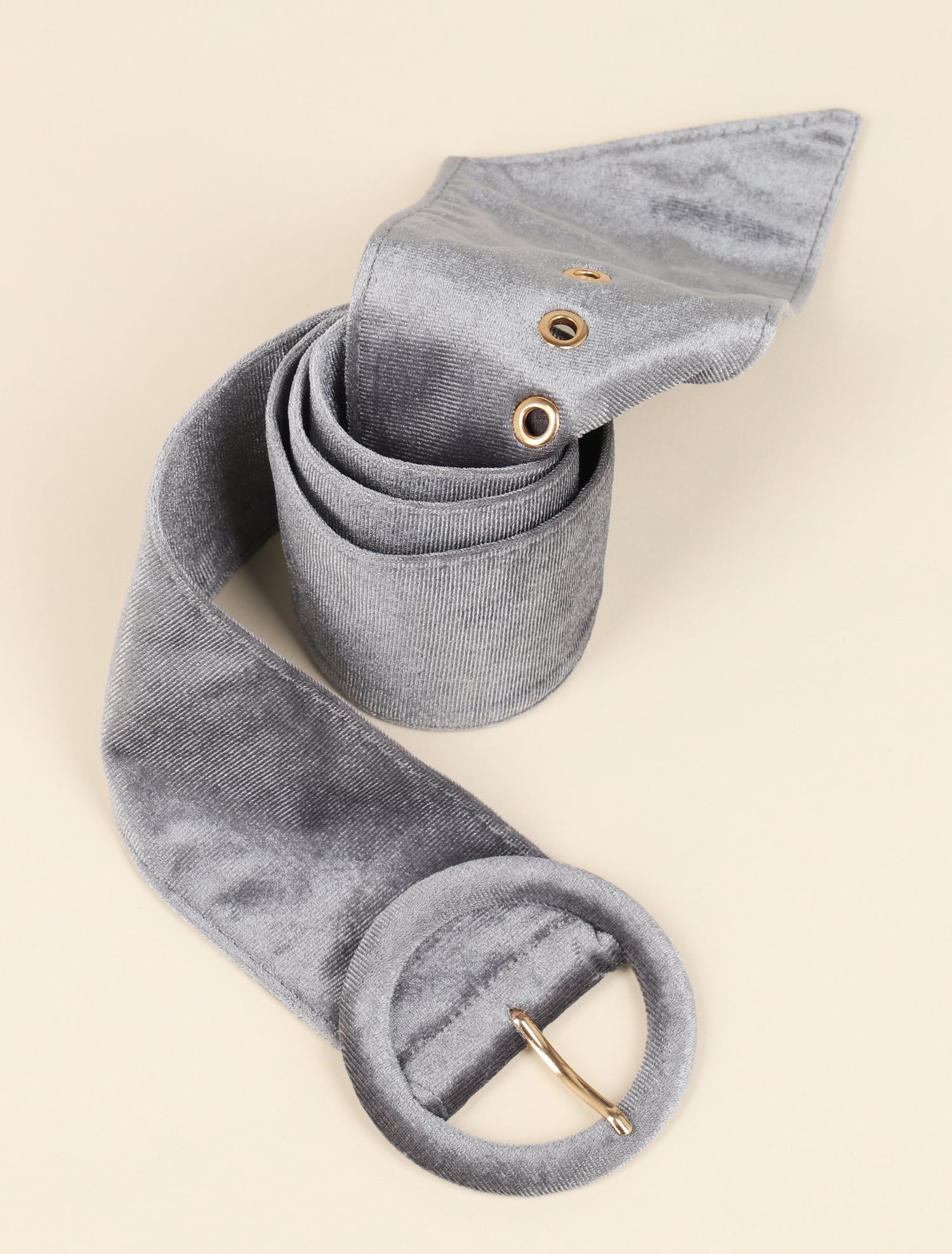 Ceinture en velours à boucle ronde - Gris - 1