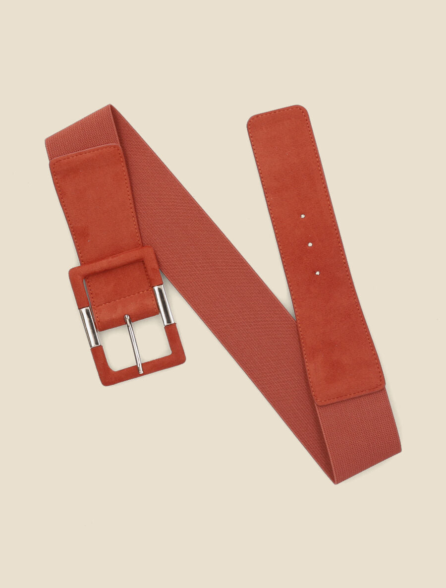 Ceinture élastiquée en suédine - Terre de sienne - 2