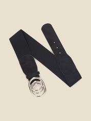 Ceinture élastiquée en suédine à imprimé python - Noir - 1