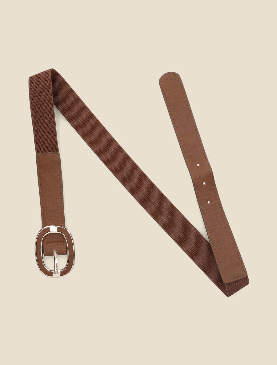 Ceinture élastiquée en simili - Camel - 1