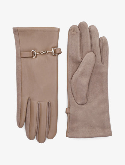 Gants bi-matière - Taupe - 1