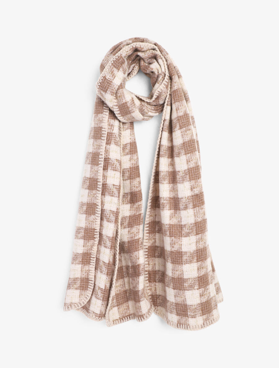 Echarpe à imprimé carreaux irisé - Beige - 1