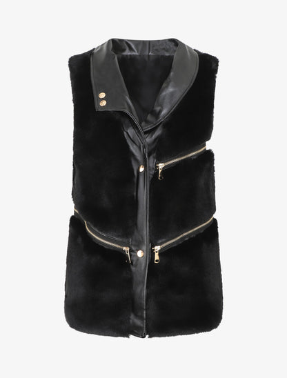 Veste sans manches à zips décoratifs - Noir - 1