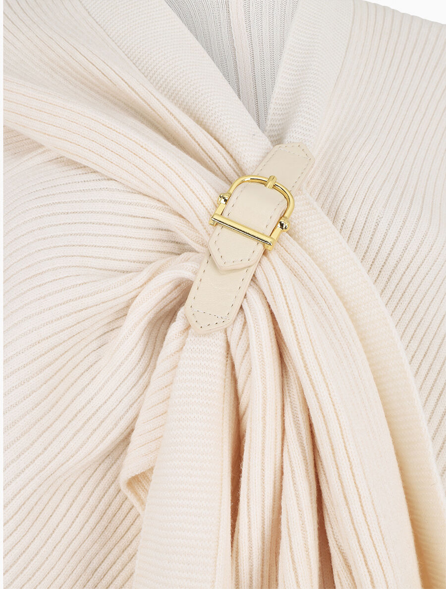 Châle uni en maille côtelée - Beige - 3