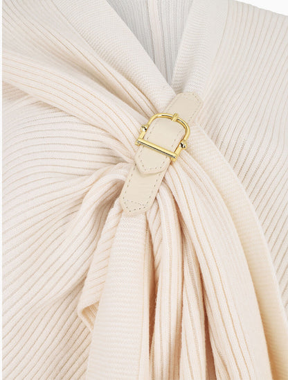 Châle uni en maille côtelée - Beige - 3