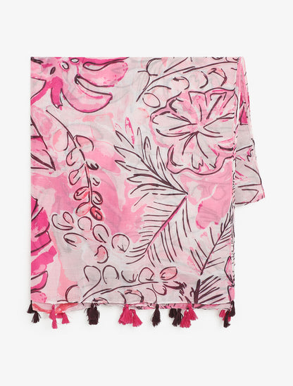 Foulard à imprimé grandes feuilles - Rose - 2